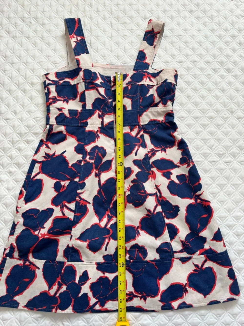Lands' End Cream Blue Red Floral Midi Dress Cotton Canvas Wide Straps Size 12